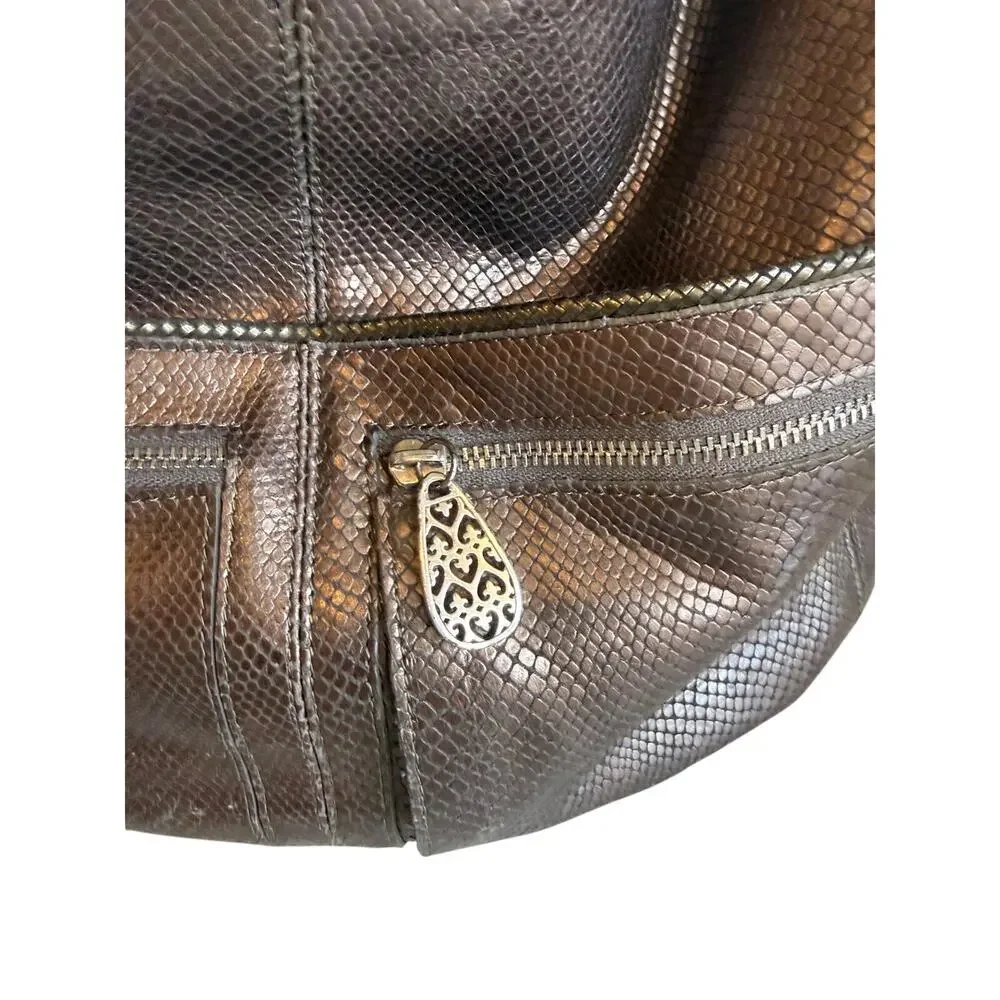 Brighton Embossed Snake Leather Shoulder Bag Pewter
